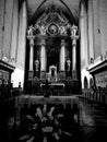 Church interior. Artistic look in black and white. Royalty Free Stock Photo