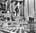 Church interior. Artistic look in black and white. Royalty Free Stock Photo