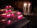 Church Interior Lit Prayer Candles. Fire. Flame. Royalty Free Stock Photo