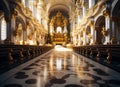 Church interior premium photo. A large cathedral with gold and white decorations Royalty Free Stock Photo