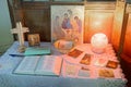 Wooden cross and Church welcome table