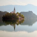 A church on the island in lake Bled in Slovenia