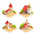 Church 4 Isometric Icons Set