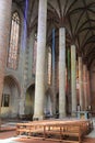 Ceiling of Church of the Jacobins, with groin vaults banding up from columns in the shape of \'palm\' tree fronds