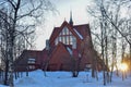 Church of Kiruna in winter during sunset. Kiruna church and is one of Sweden's largest wooden church buildings. Royalty Free Stock Photo