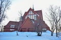 Church of Kiruna in winter during sunset. Kiruna church and is one of Sweden's largest wooden church buildings. Royalty Free Stock Photo