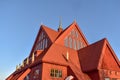 Church of Kiruna in winter during sunset. Kiruna church and is one of Sweden's largest wooden church buildings.