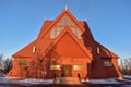 Church of Kiruna in winter during sunset. Kiruna church and is one of Sweden's largest wooden church buildings.