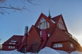 Church of Kiruna in winter during sunset. Kiruna church and is one of Sweden's largest wooden church buildings. Royalty Free Stock Photo