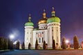 Church in the light of evening lanterns. Holy Protection Church Royalty Free Stock Photo