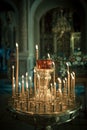Church. Lighted candles in the church. Royalty Free Stock Photo