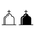 Church line and glyph icon. Religion vector illustration isolated on white. Architecture with poison, skull and bones