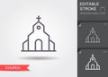 Church. Line icon with shadow and editable stroke