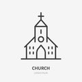 Church line icon, vector pictogram of catholic chapel building. Religious house illustration, sign for christian logo