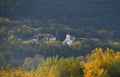 church and lodgings in autumn