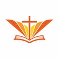 Church logo. Bible, Jesus` cross and angel wings