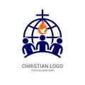 Church logo and biblical symbols. The unity of believers in Jesus Christ, the worship of God, participation in the evening