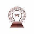 Church logo. Christian symbols. Being light and approached the steps of God, Jesus Christ shine