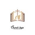 Church logo. Christian symbols. The Bible, the cross of the Lord, and the dove are the Holy Spirit Royalty Free Stock Photo