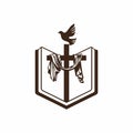 Church logo. Christian symbols. Bible, Holy Scripture, the cross of Jesus Christ and the Holy Spirit as a dove
