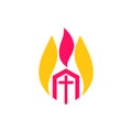 Church logo. Christian symbols. The Church of Christ and the Flame of the Holy Spirit. Royalty Free Stock Photo