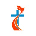 Church logo. Christian symbols. Cross and a flying dove - a symbol of the Holy Spirit. Royalty Free Stock Photo