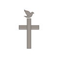 Church logo. Christian symbols. Cross and a flying dove - a symbol of the Holy Spirit.