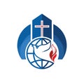 Church logo. Christian symbols. The cross, the globe and the dove are a symbol of the Holy Spirit Royalty Free Stock Photo