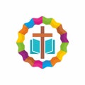 Church logo. Christian symbols. The Cross of Jesus, the Bible - God`s Holy word Royalty Free Stock Photo