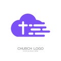 Church logo. Christian symbols. Cross of Jesus Christ against the background of a cloud.