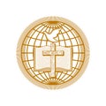 Church logo. Christian symbols. The cross of Jesus Christ, the Bible, a dove against the background of the world Royalty Free Stock Photo