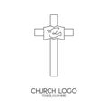 Church logo. Christian symbols. The cross of Jesus Christ, the Bible and the Symbol of the Holy Spirit - a dove Royalty Free Stock Photo