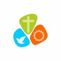 Church logo. Christian symbols. The cross of Jesus Christ, a dove - the Holy Spirit, and a crown of thorns Royalty Free Stock Photo