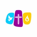 Church logo. Christian symbols. The cross of Jesus Christ, a dove - the Holy Spirit and flame Royalty Free Stock Photo