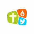 Church logo. Christian symbols. The cross of Jesus Christ, a dove - the Holy Spirit and flame Royalty Free Stock Photo