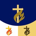 Church logo. Christian symbols. The cross of Jesus Christ, the flame - a symbol of the Holy Spirit