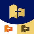 Church logo. Christian symbols. The cross of Jesus Christ and the Holy Bible