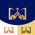 Church logo. Christian symbols. The cross of Jesus Christ and the Holy Scriptures