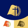 Church logo. Christian symbols. The cross of Jesus Christ and the Holy Scriptures