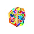 Church logo. Christian symbols. Cross of Jesus Christ and mosaic.