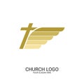 Church logo. Christian symbols. The cross of Jesus Christ and the stylized image of the wing - a symbol of the Holy Spirit.
