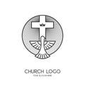 Church logo. Christian symbols. The Cross of Jesus Christ and the Symbol of the Holy Spirit is a dove Royalty Free Stock Photo