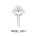 Church logo. Christian symbols. The Cross of Jesus Christ and the Symbol of the Holy Spirit is a dove Royalty Free Stock Photo