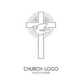 Church logo. Christian symbols. The Cross of Jesus Christ and the Symbol of the Holy Spirit is a dove Royalty Free Stock Photo