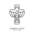 Church logo. Christian symbols. The Cross of Jesus Christ and the Symbol of the Holy Spirit is a dove Royalty Free Stock Photo