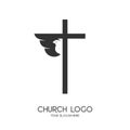 Church logo. Christian symbols. The Cross of Jesus Christ and the Symbol of the Holy Spirit is a dove Royalty Free Stock Photo