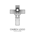 Church logo. Christian symbols. The Cross of Jesus Christ and the Symbol of the Holy Spirit is a dove. Royalty Free Stock Photo