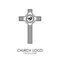 Church logo. Christian symbols. The Cross of Jesus Christ and the Symbol of the Holy Spirit is a dove.