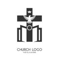 Church logo. Christian symbols. The Cross of Jesus Christ and the Symbol of the Holy Spirit is a dove.