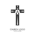 Church logo. Christian symbols. The Cross of Jesus Christ and the Symbol of the Holy Spirit are a dove and a flame Royalty Free Stock Photo